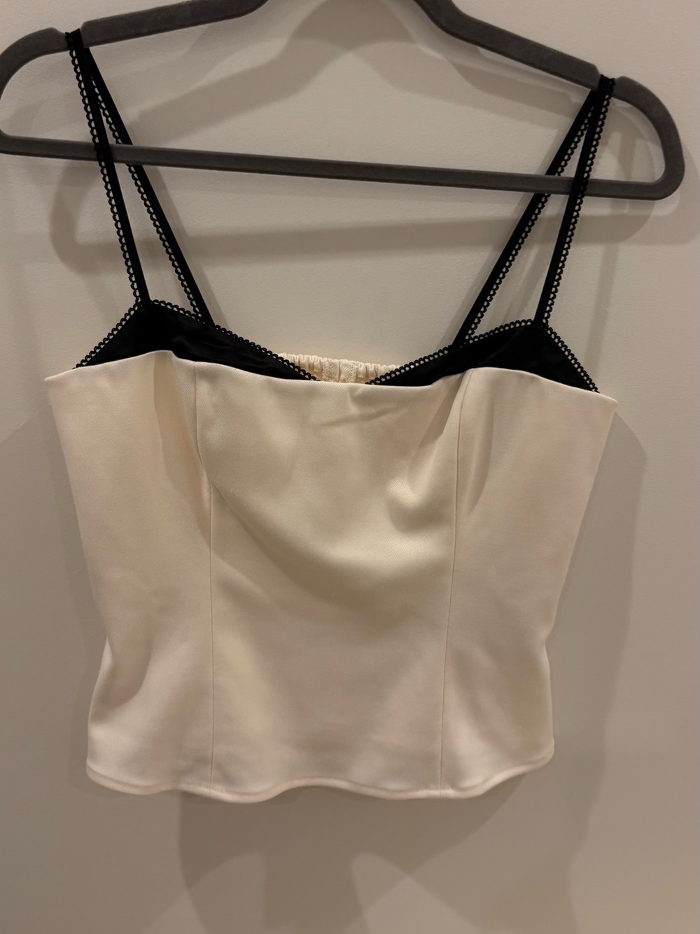 Reformation Cream Top with Black Lace Trim